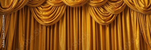 Opulent yellow gold curtain folds, rich texture, theatrical backdrop, rich, texture