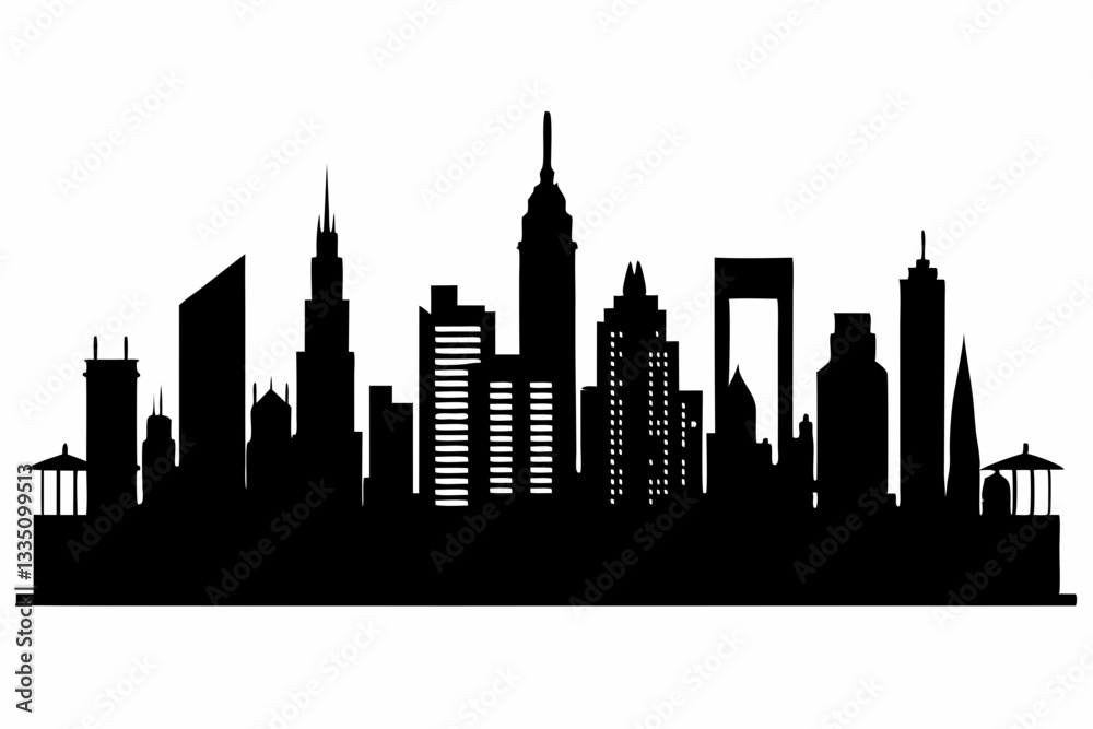 Obraz premium city skyline set line art silhouette vector illustration