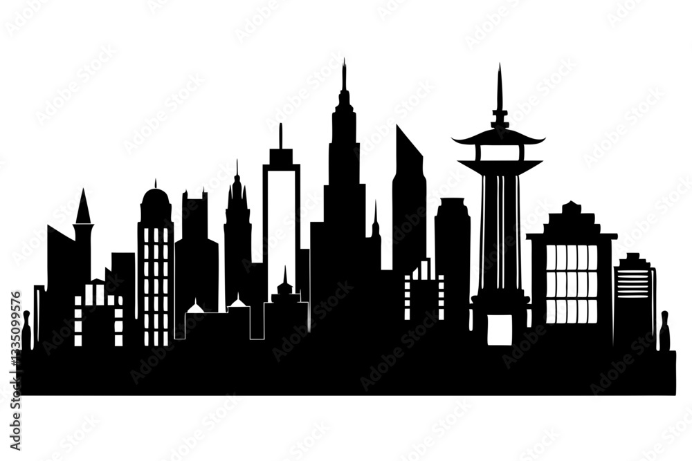 Naklejka premium city skyline set line art silhouette vector illustration
