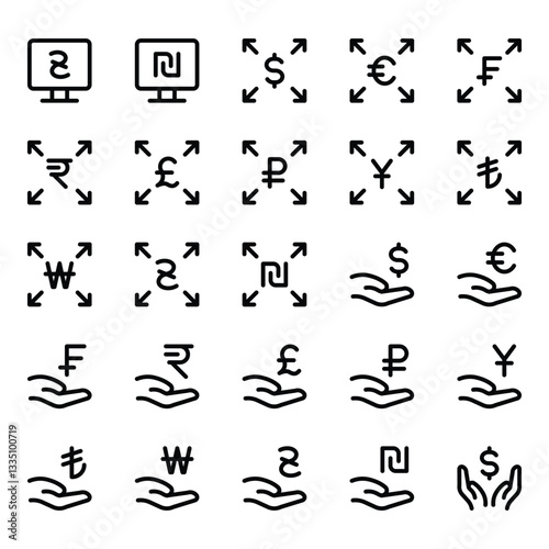 Outline icons set for Currency, finance.