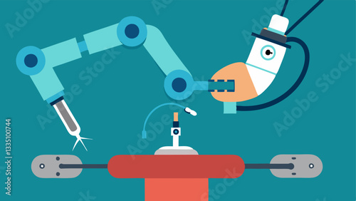 RobotAssisted Laparoscopic Surgery A robotic arm with precision tools is engaged in a laparoscopic procedure manipulating its instruments through small incisions in a human