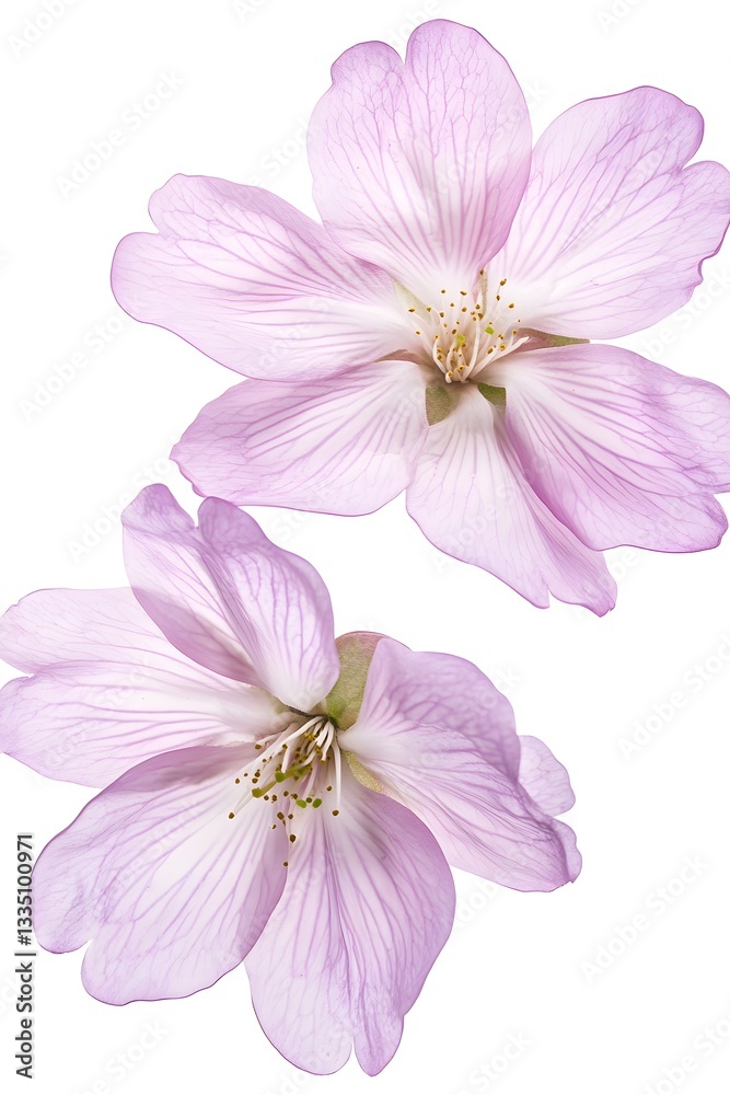 Fototapeta premium Two Delicate Light Pink Flowers Isolated on White Background