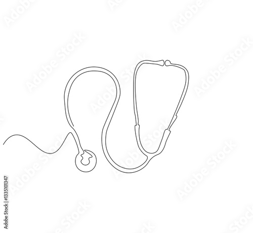 Stethoscope continuous line. Continuous one line drawing of medical stethoscope. Medical tool, laboratory equipment concept. single line drawing