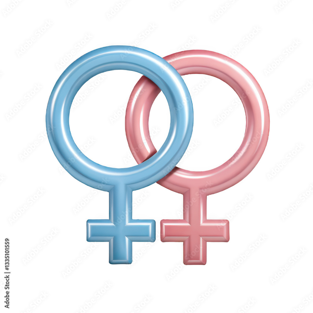 Intertwined Female Symbols 3D Render of Pink and Blue Gender Icons Intertwined Female Symbols 3D Render of Pink and Blue Gender Icons