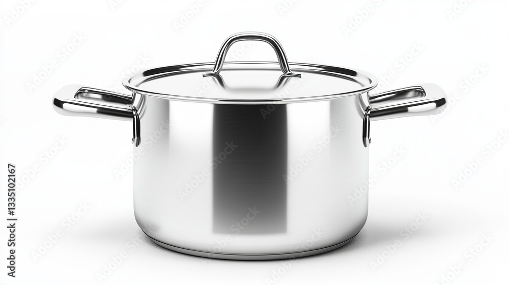 A stainless steel pot, isolated on a white background. A stainless steel pot, isolated on a white background.