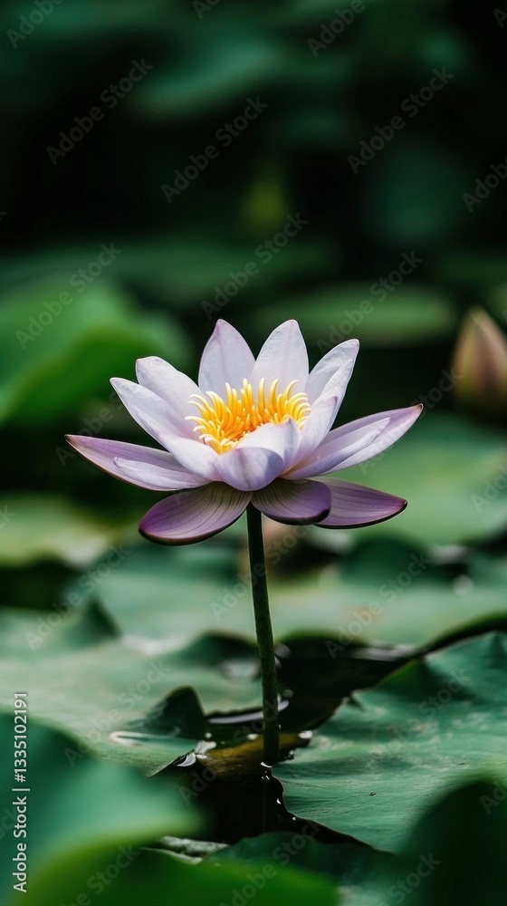 Elegant Water Lily Blossoming in Tranquil Pond Setting with Greenery Elegant Water Lily Blossoming in Tranquil Pond Setting with Greenery