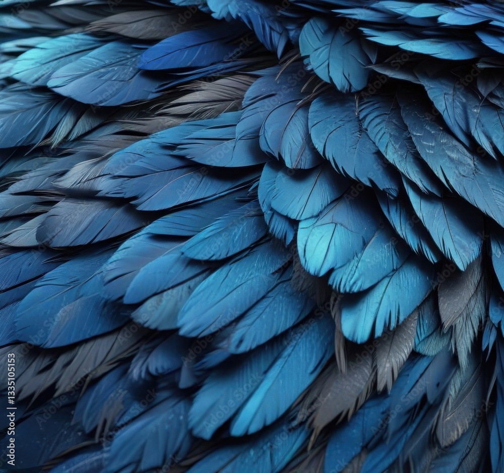 Fototapeta premium Vibrant blue parrot feathers, close-up exotic texture , shimmer, downy, vibrant