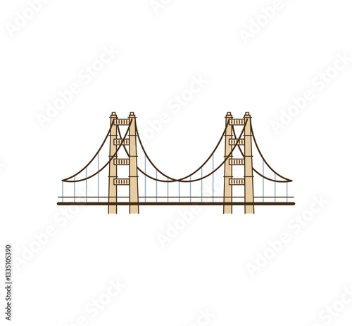 Simple line art illustration of a suspension bridge.