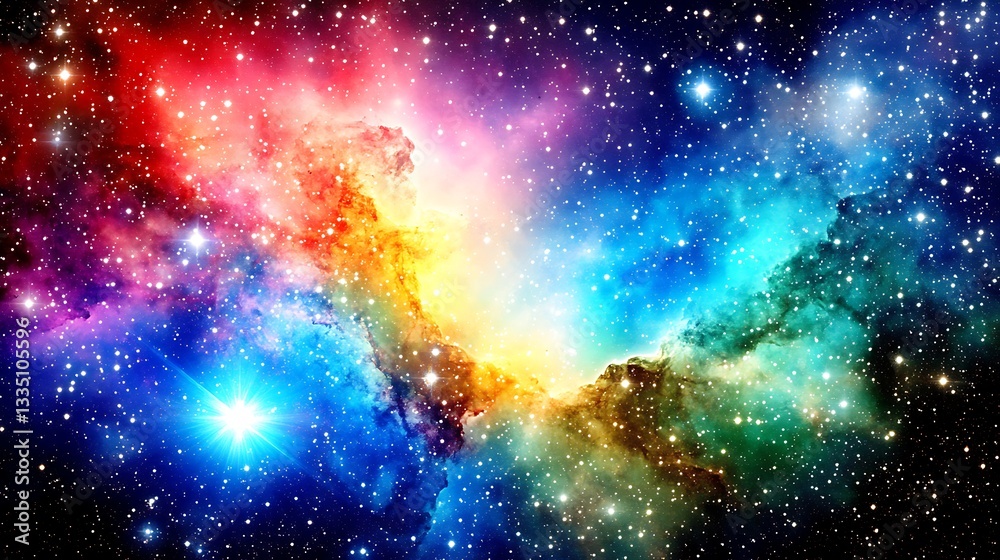 Naklejka premium Colorful cosmic nebula filled with many shining stars and light