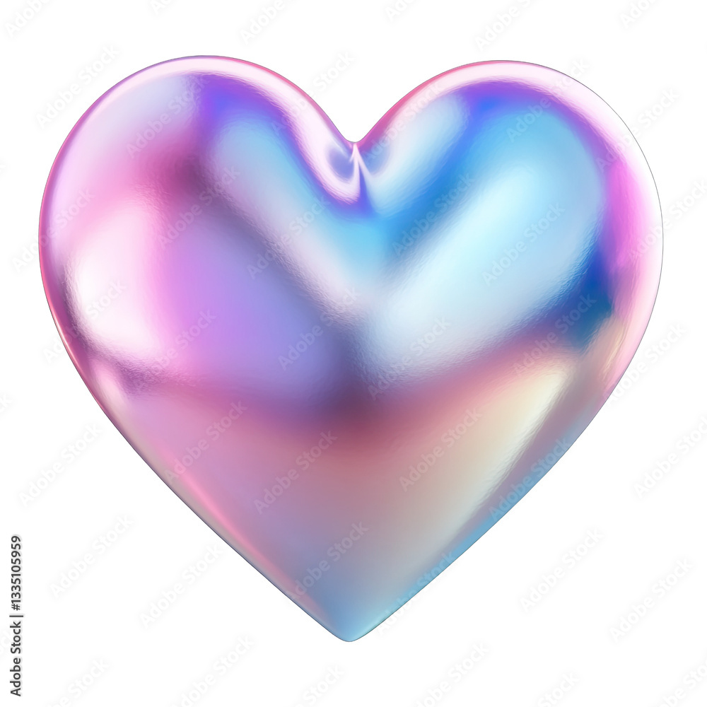 Holographic iridescent heart shape 3D render on black background digital art illustration Holographic iridescent heart shape 3D render on black background digital art illustration