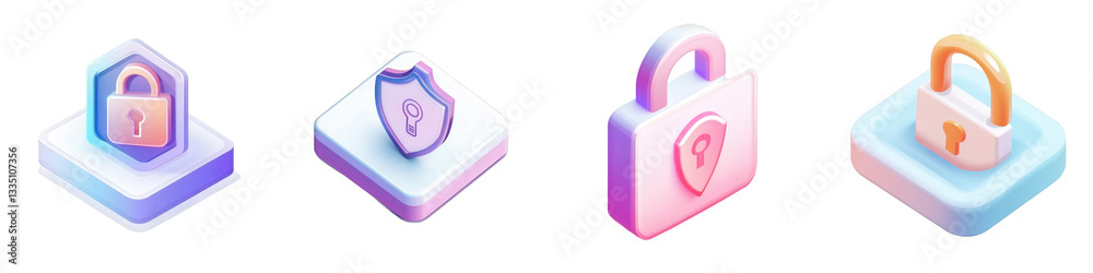 Isometric lock security icons isolated on white or transparent png Isometric lock security icons isolated on white or transparent png