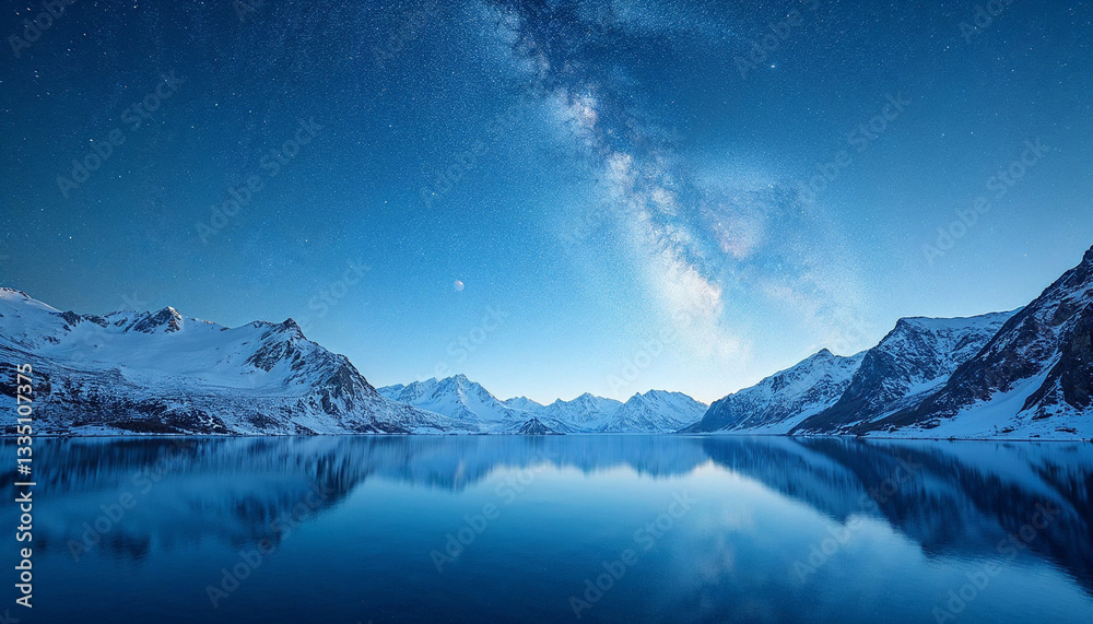 A high altitude mountain lake reflecting a sky full of stars A high altitude mountain lake reflecting a sky full of stars