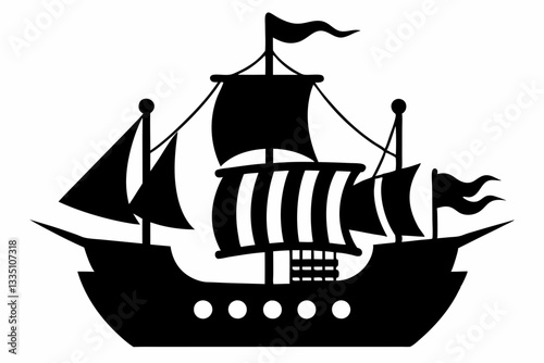pirate ship line art silhouette vector illustration