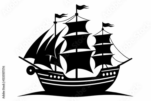 pirate ship line art silhouette vector illustration