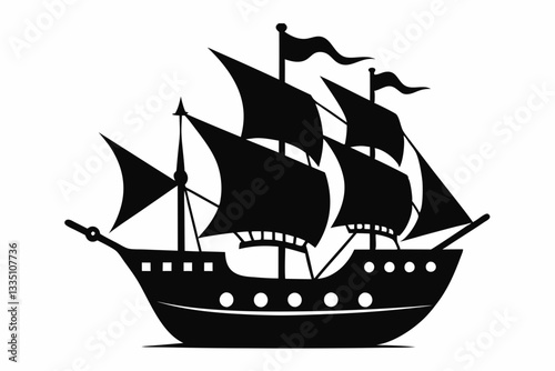 pirate ship line art silhouette vector illustration