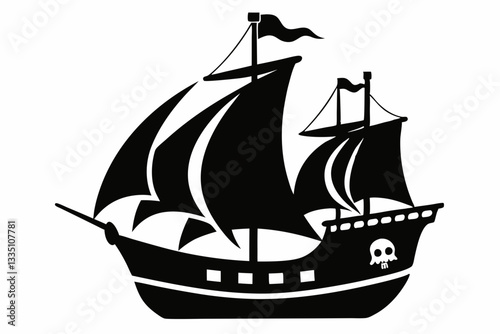 pirate ship line art silhouette vector illustration