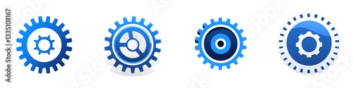Blue gear icons on white background (1) isolated on white or transparent png