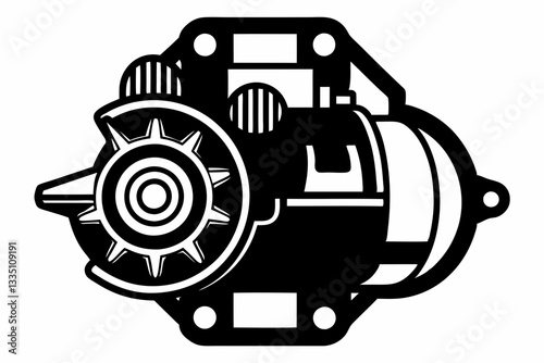 starter motor line art silhouette vector illustration