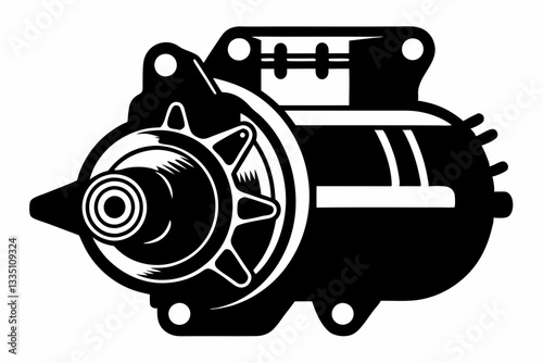 starter motor line art silhouette vector illustration