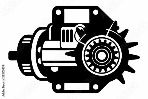 starter motor line art silhouette vector illustration