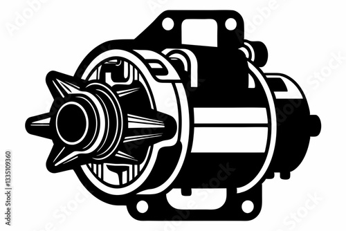 starter motor line art silhouette vector illustration