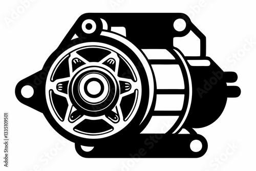 starter motor line art silhouette vector illustration