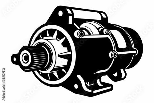 starter motor line art silhouette vector illustration