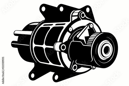 starter motor line art silhouette vector illustration