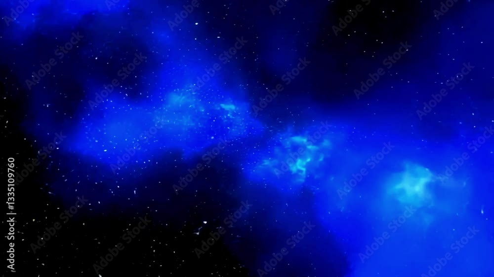 4K seamless loop animation of flying through a vibrant blue nebula with glowing stars, perfect for deep space exploration scenes, sci-fi visuals, and cosmic motion backgrounds