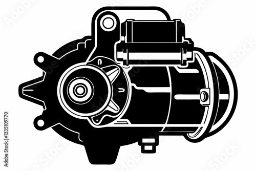 starter motor line art silhouette vector illustration