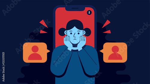 Phone Vibes A phone displaying ominous notifications with a person in the background covering their ears showcasing the overwhelming nature of constant harassment.