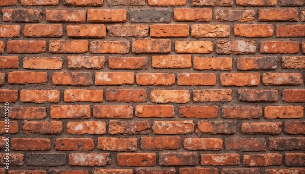 Weathered Reddish-Brown Brick Wall with Dark Gray Mortar Weathered Reddish-Brown Brick Wall with Dark Gray Mortar