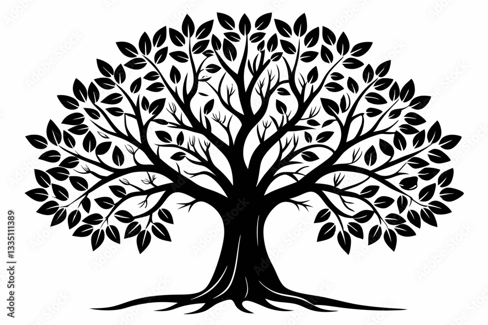 Obraz premium tree line art silhouette vector illustration