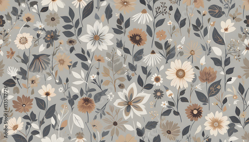 Seamless floral pattern with vintage flowers and leaves for wallpaper and fabric design
