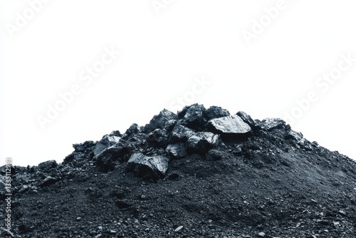 Coal heap set against a white backdrop