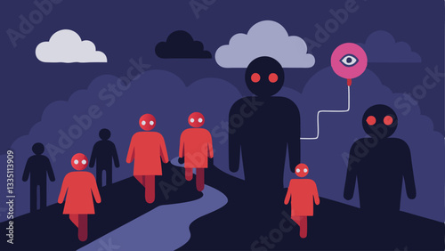Phantom Followers Walkthrough A group of users walking toward a pathway filled with misty shadowy figures ing invisible bots and inactive accounts.