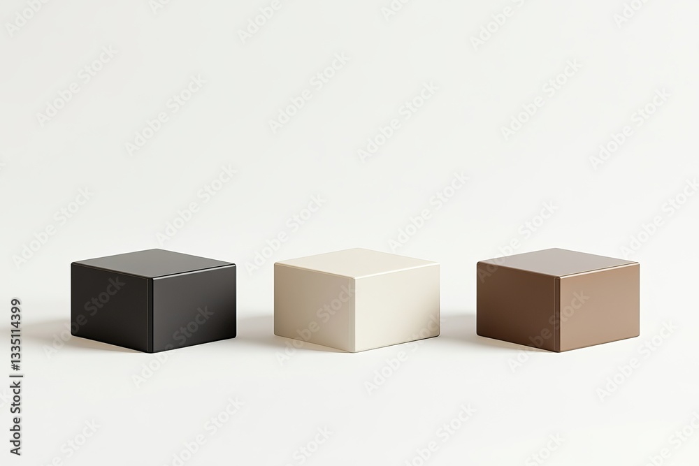 Fototapeta premium Three Dimensional Cubes Minimalist Product Display Black Beige Brown Square Shapes Modern Geometric Design Background Studio Shot Clean Simple Elegant