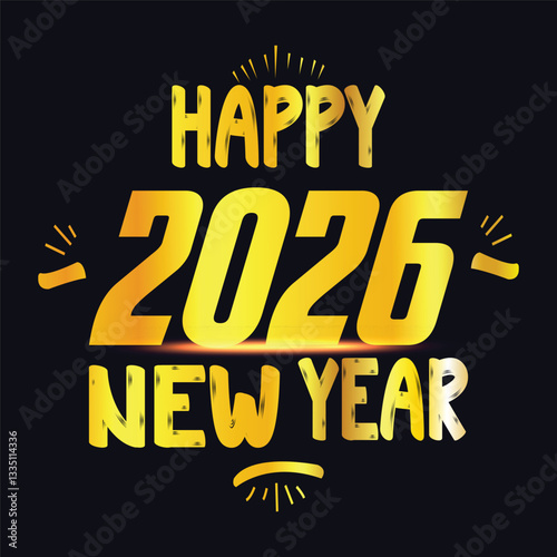 Happy new year 2026 design with colorful truncated number illustrations.