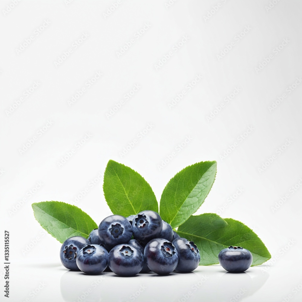 Fresh raw blueberry on white, copy space for text