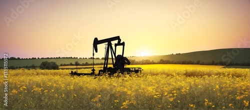 Obraz na płótnie energy and agriculture oil pump in the midst of picturesque countryside fields, w salonie