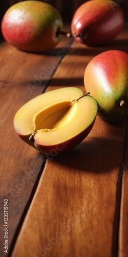 Obraz na płótnie Fresh ripe mango fruits on wooden table. w salonie