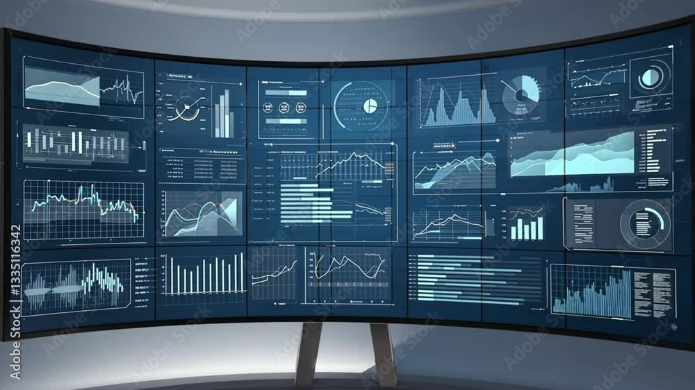 Large Curved Monitor Displaying Data Analytics and Charts Large Curved Monitor Displaying Data Analytics and Charts