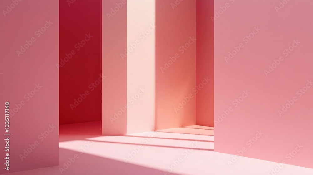 Obraz premium Abstract Pink Interior Space with Shadows and Light Play