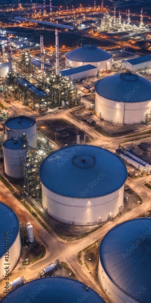 Modern industrial plant with big oil tanks. Aerial view