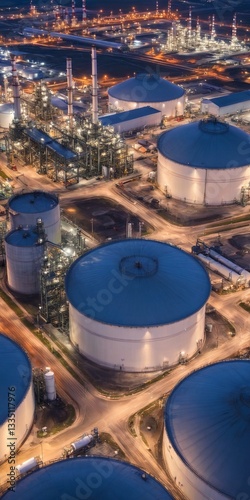 Modern industrial plant with big oil tanks. Aerial view