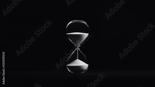 A black and white image of an hourglass with sand inside.