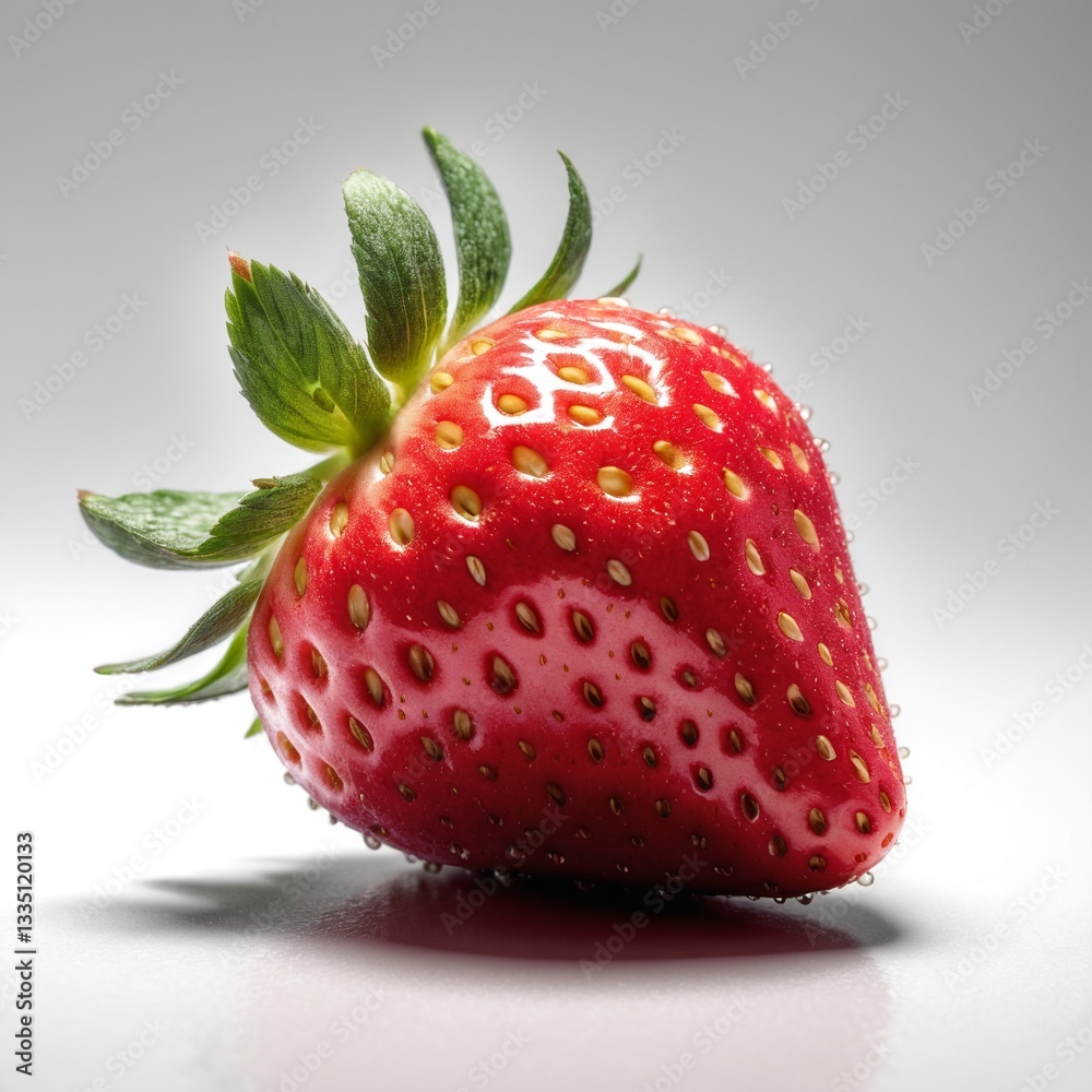 Single fresh strawberry fruits on grey background.