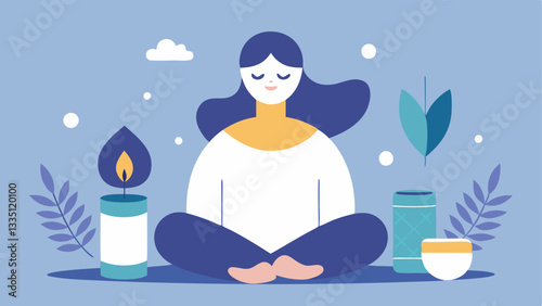 Relaxation Moment A serene character lounging with a firming mask on surrounded by soothing elements like candles greenery and plush pillows highlighting selfcare.
