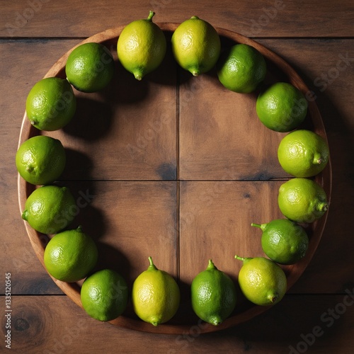 Obraz na płótnie Lime fruits on dark wooden table, copy space. Top view flat lay w salonie
