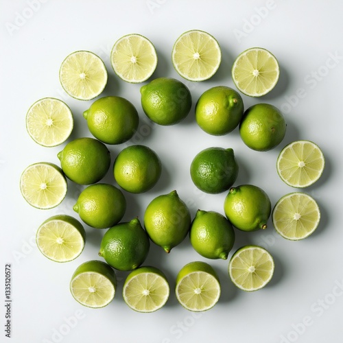 Obraz na płótnie Green lime fruits on white. Top view flat lay w salonie